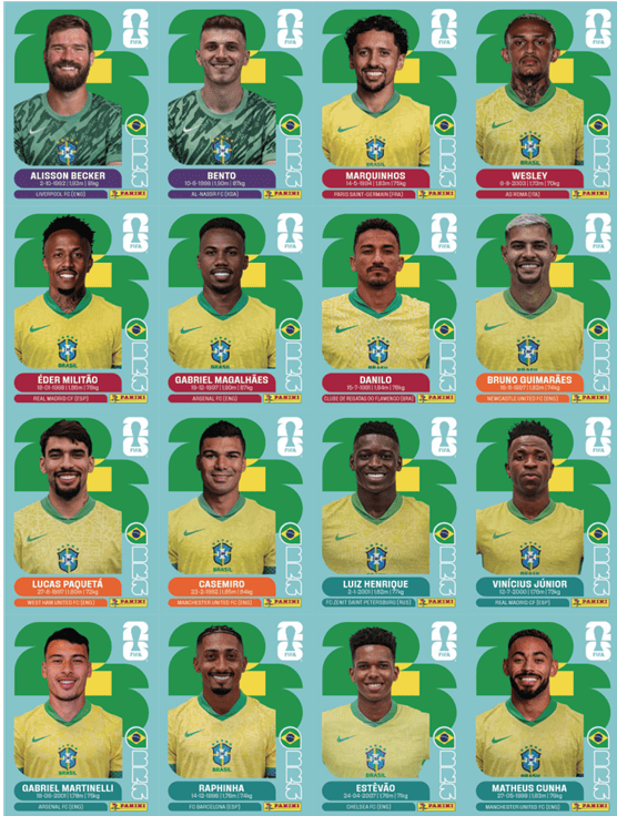 Página da seleção Brasil no álbum completo em PDF