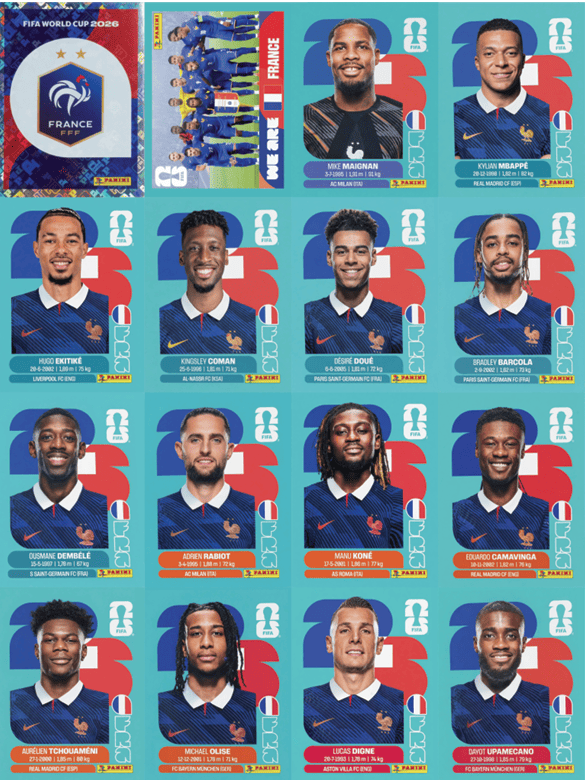 Página da seleção França no álbum completo em PDF