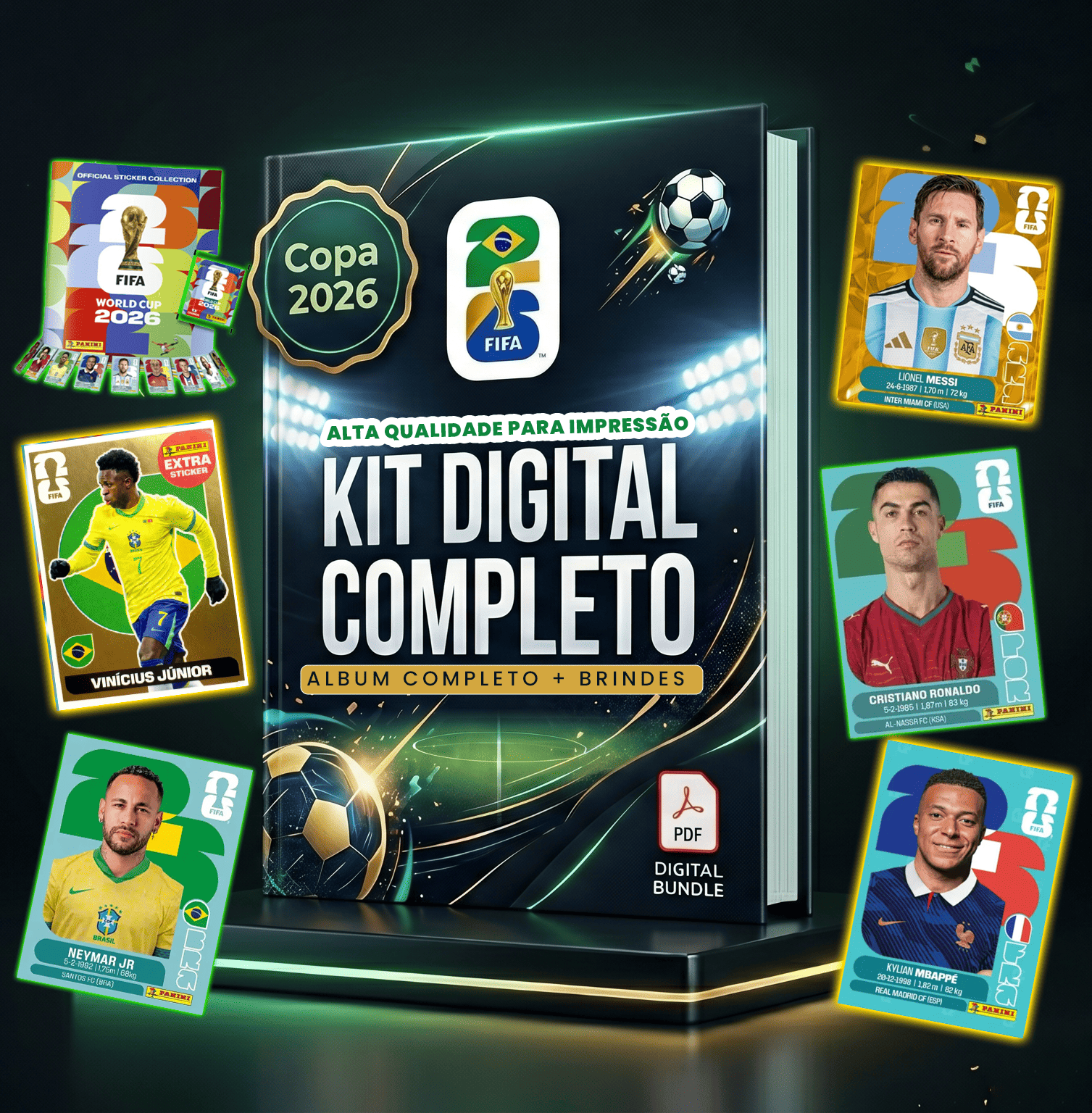 Kit digital completo de figurinhas da Copa 2026 em PDF